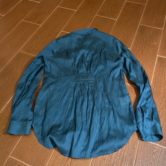 BCBGeneration teal blue button down blouse long sleeve size small cotton stretch - Picture 8 of 11